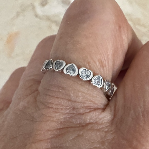 Pandora ALE 925 Sterling Silver Forever More Clear CZ Hearts Stacking Band Ring - Picture 4 of 7